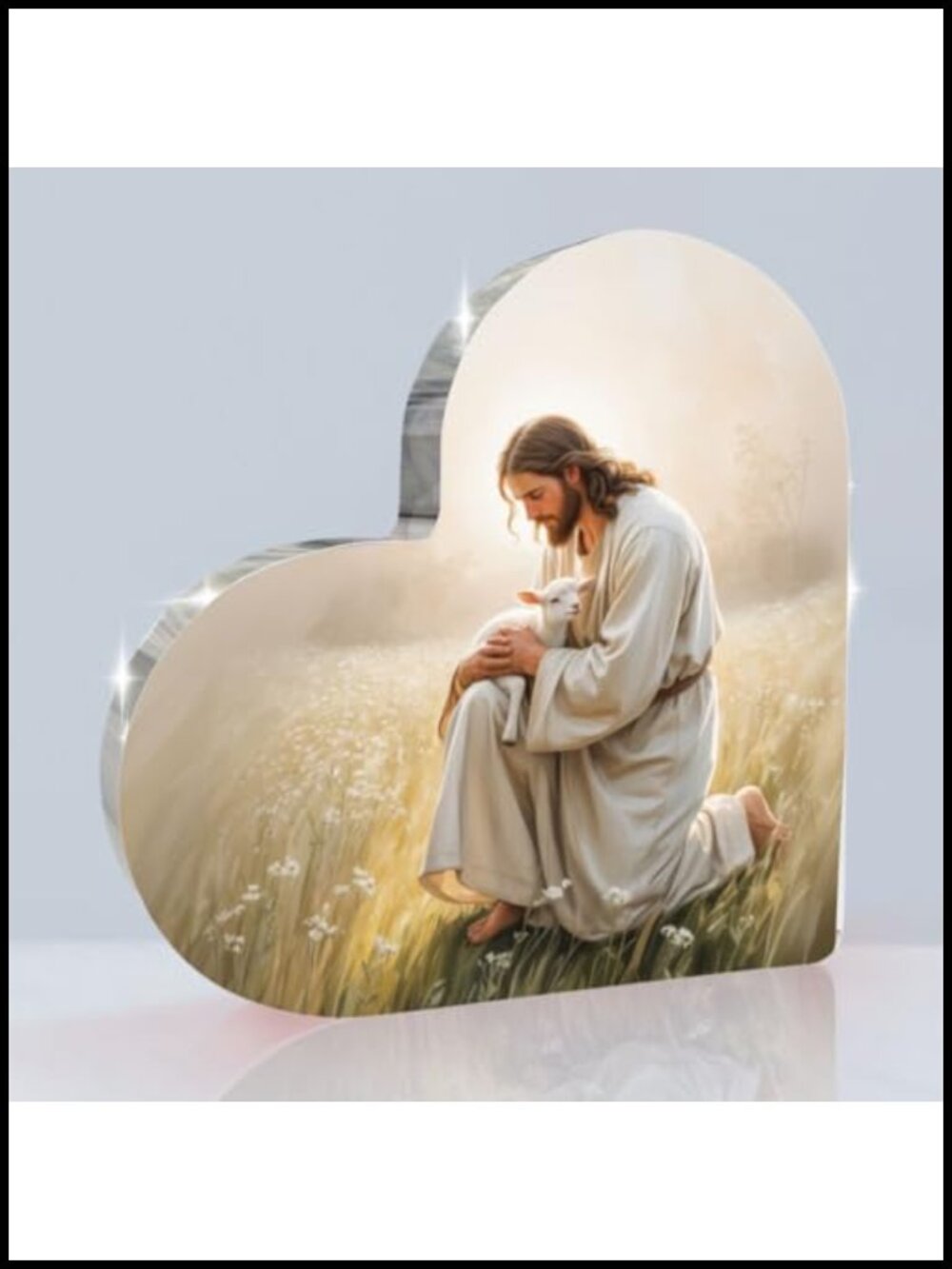 Christian Acrylic Decor Sign Jesus Lamb Wooden Base Inspirational Tabletop Gift